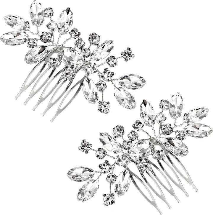 Bridal Hair Comb 2 PCS Wedding Hair Combs Rhinestone Bridal Side Comb Silver Hair Pieces Wedding Hair Clips Crystal Wedding Hair Comb Sparkle Bridal Hair Accessories for Bride Bridesmaids Women Girls