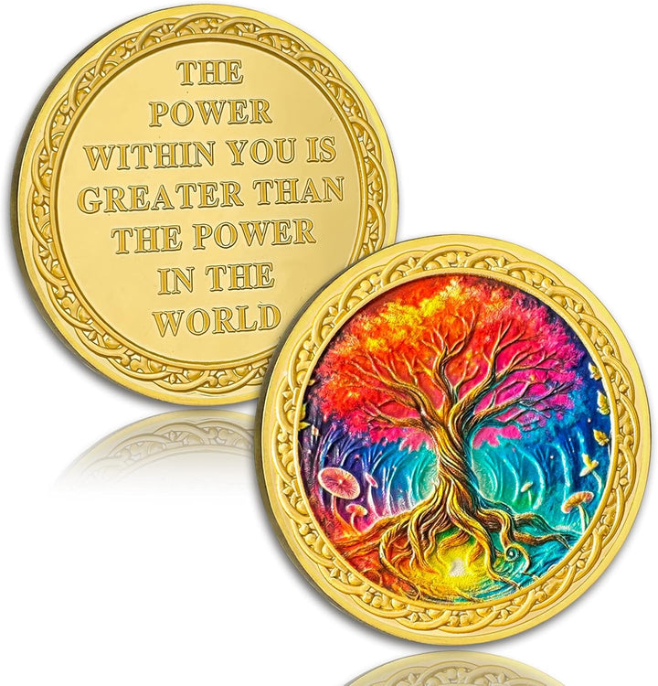 Tree of Life Sobriety Coin | AA Chip and Medallion with Serenity Prayer - Oil Painting Style Design, Celebrating Recovery Milestones, Beautiful Sobriety Gift for Men and Women