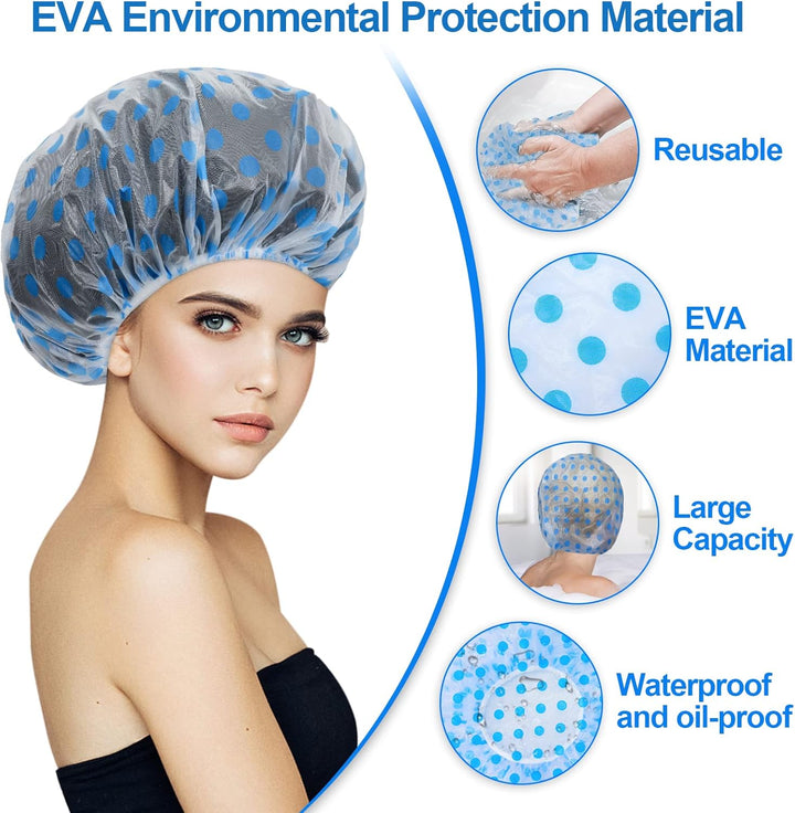 4PCS Shower Cap, Waterproof Shower Caps for Women Long Hair, Reusable Bath Cap with Elastic Band for Spa Salon Hotel