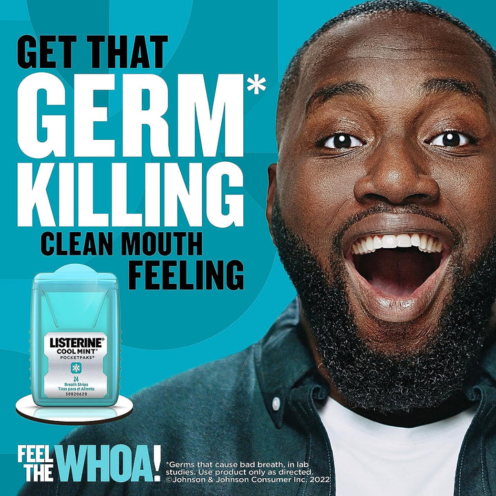 Cool Mint Pocketpaks Portable Breath Strips for Bad Breath, Fresh Breath Strips Dissolve Instantly to Kill 99% of Bad Breath Germs* On-The-Go, Cool Mint, 24-Strip Pack, 12 Pack