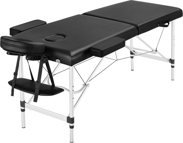 Foldable Massage Bed Portable Lash Table Beauty Bed Professional Salon Spa Table Aluminum 60 Cm Width 2 Section Black