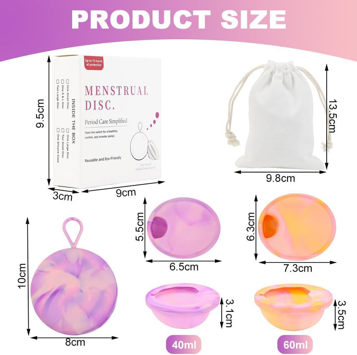 Menstrual Cups, Pack of 2 Reusable Menstrual Disc Soft Grade Silicone Menstrual Cup - Comfortable, Leak-Proof Period Protection,Small Large Sizes,Tampon, Pad, Cup Alternative