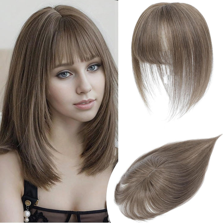 Hair Toppers for Women Human Hair Topper Clip in Fringe Hand-Woven Swiss Base Hair Topper (Ombre Light Brown with Blond Highlight)