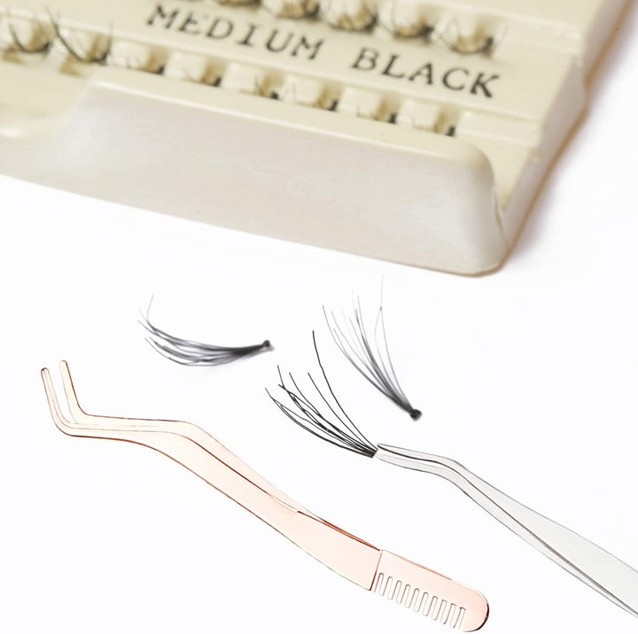 2 Pcs Eyelash Tweezers, Stainless Steel Eyelash Extension Tweezers, Lash Tweezer with Comb