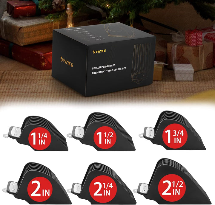 Clipper Guards Cutting Guides for Wahl Hair Clippers with Metal Clip of Model 1.25 in & 1.5 in & 1.75 in & 2 in & 2.25 in & 2.5 In, Fits Most Full Size Wahl Clippers (6PCS, Black)