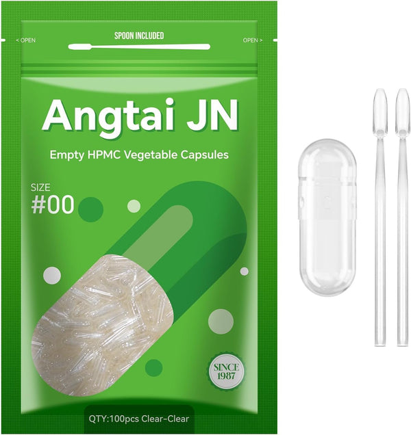 Empty Capsules, jn 100 Count Clear Vegetarian Capsules, Size 00 DIY Pill Capsules Filling Empty Caps with Micro Lab Spoon, Kosher, ISO9001, Gluten Free, Halal Certified, Non-Gmo Certified