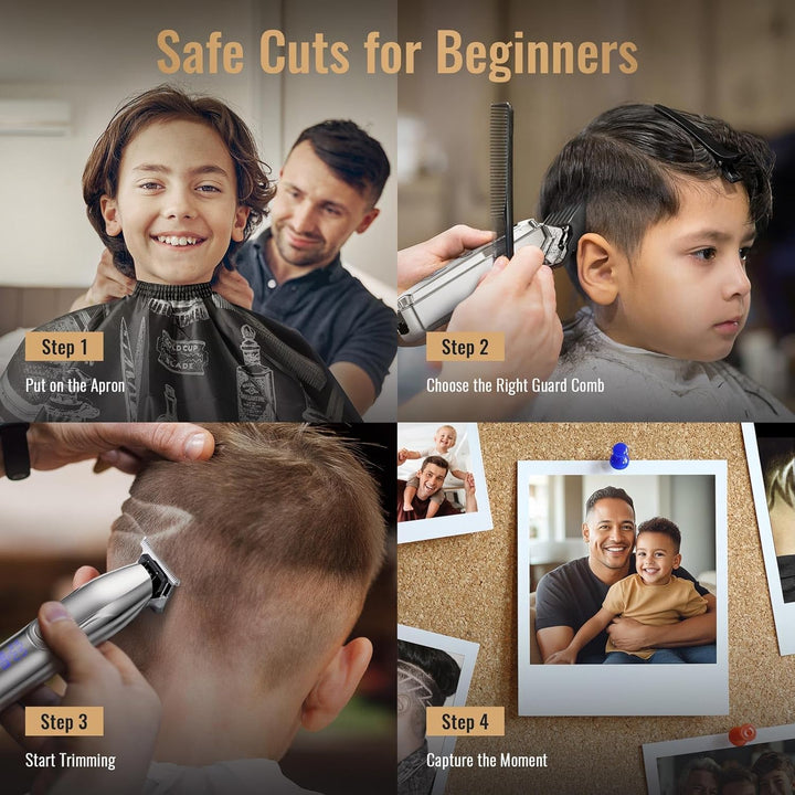 Jack&Rose Hair Clippers Men and Trimmers Set, IPX7 Waterproof Cordless Hair Clippers for Men Haircut, Electric Barber Clippers Set T-Blade Hair Trimmer USB Rechargeable