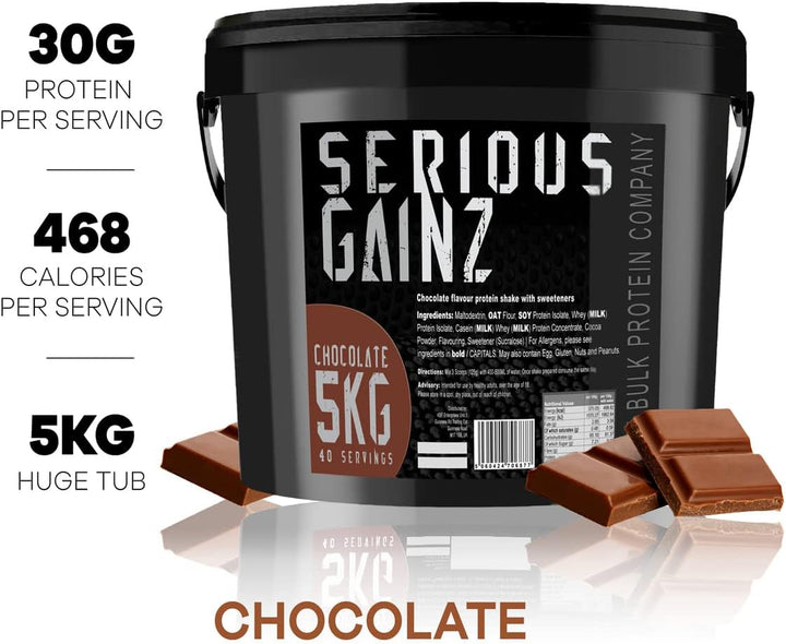 , SERIOUS GAINZ - Whey Protein Powder - Weight Gain, Mass Gainer - 30G Protein Powders (Chocolate, 5Kg)