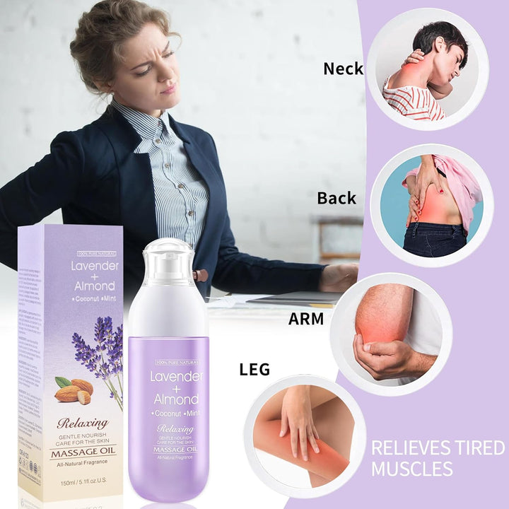 Massage Oil for Warming, Relaxing Massage Oil Lavender Almond Peppermint and Coconut Massage Oils for Massage Moisturizing Body Oil for Men and Women 5.1 Fl.Oz
