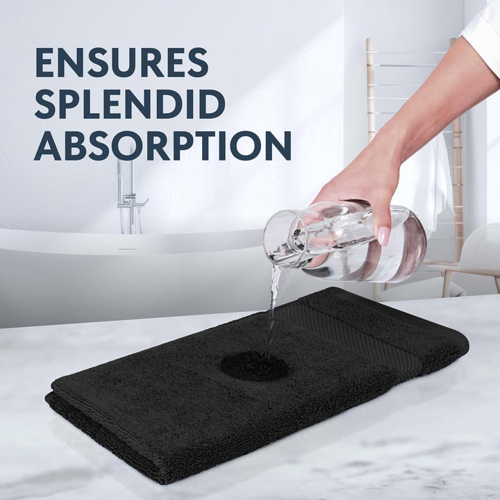 Luxury Cotton 12 Pc Flannel Set, Hotel Style Small Bath Towel and Face Cloth 33X33 Cm, Black Soft Plush Flannels Pack of 12, Thick High Absorbent Wash Clothes, Face Towels