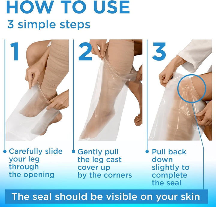 Waterproof Leg Cover for Shower - 2Pk - Tight Seal - Reusable Adult Half Leg Cast Protectors - - Easy to Use for Plaster on Knee, Ankle, and Foot