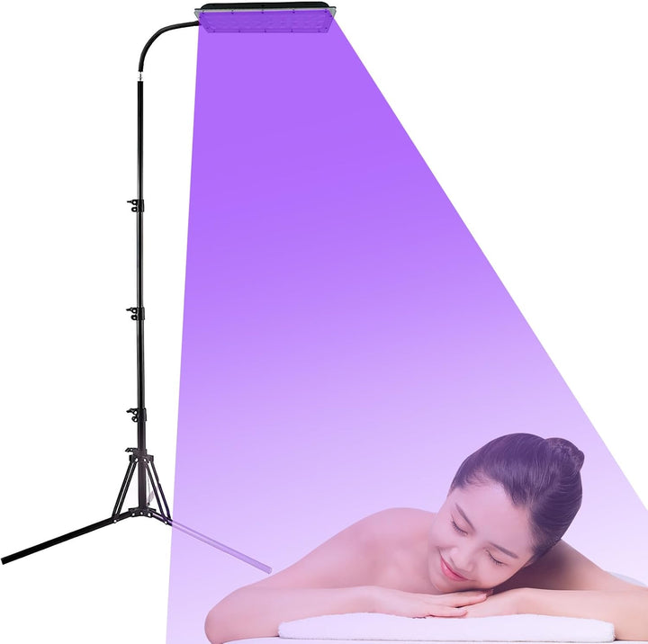 Face Tanning Lamp, Adjustable Height 38.5"-78.7", 180° Rotatable, 18Pcs Leds 395Nm Self Tanning Sun Lamp for Home, Beauty, Salon, Face and Body, with Eye Mask and Tripod (Black 54W)