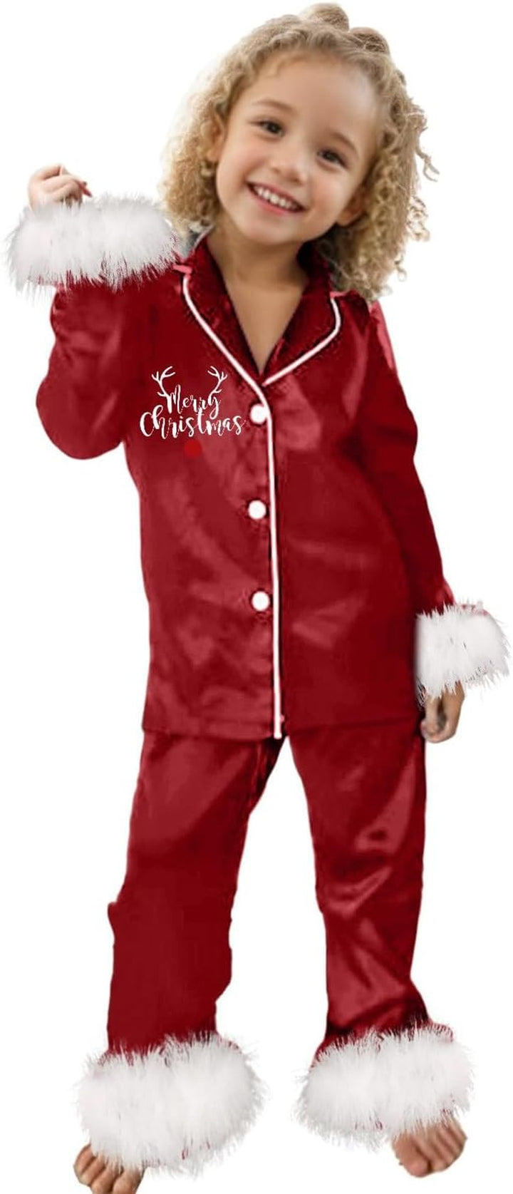 Children Cute Print Casual Comfort Pajamas Set Long Sleeve Shirt Trousers Two Sets Artificial Christmas Tree