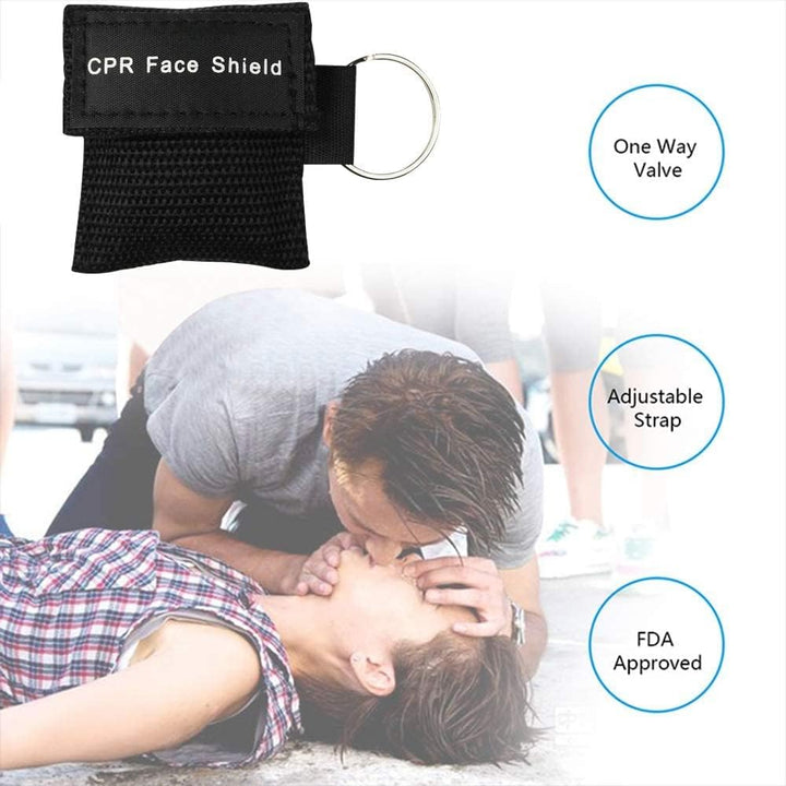Set of 50 CPR Mask, Disposable CPR Shield Emergency Mask Key Chain Ring, with One-Way Valve Breathing Barrier for First Aid or AED Training