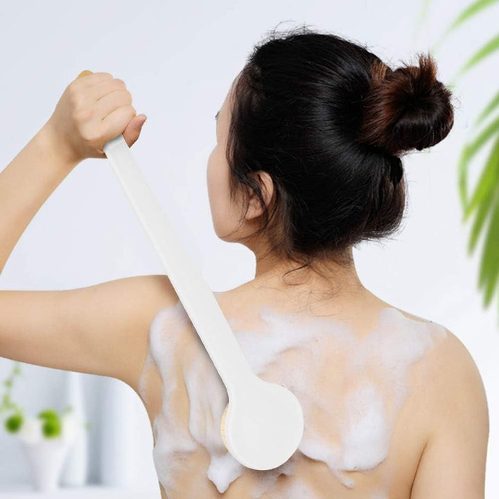 Long Handle Soft Hair Bath Brush for Deep, Exfoliating Body Scrubber & Shower Brush – Ergonomic Design for Comfort and Ease (White)