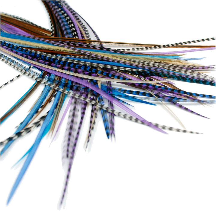 20 Real Feather Hair Extensions: Short Skinny 7-9 Inch (18-23Cm) + Rings/Loop (Mixed Naturals)