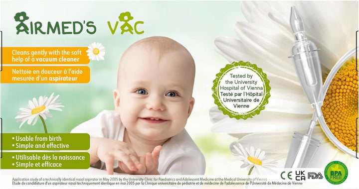 Nasal Aspirator Baby. CLINICALLY Tested, Safe and Gentle. Baby Nose Sucker with 2 Suction Heads and Cleaning Brush. Safe and Gentle Baby Nasal Aspirator with Strength of a Vacuum Cleaner