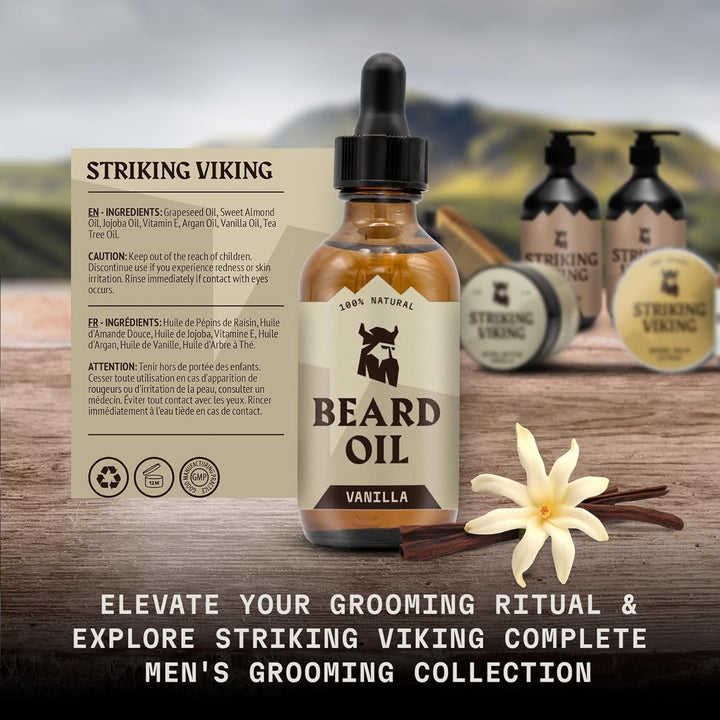Beard Oil for Men - 60 Ml, Vanilla Scent - Naturally Derived Conditioner with Almond, Tea Tree, Argan & Jojoba Oil for Beard Growth, Softening & Moisturising