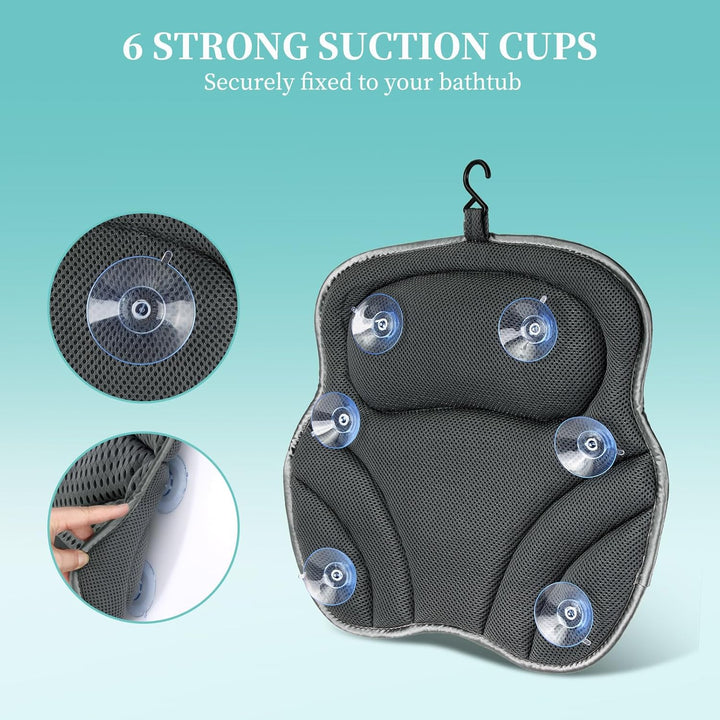 Bath Pillow Neck Back Support - Cushion for Women Men Spa Gifts Luxury Waterproof 4D Mesh Bathtub Pillows with 6 Non-Slip Suction (37×38)