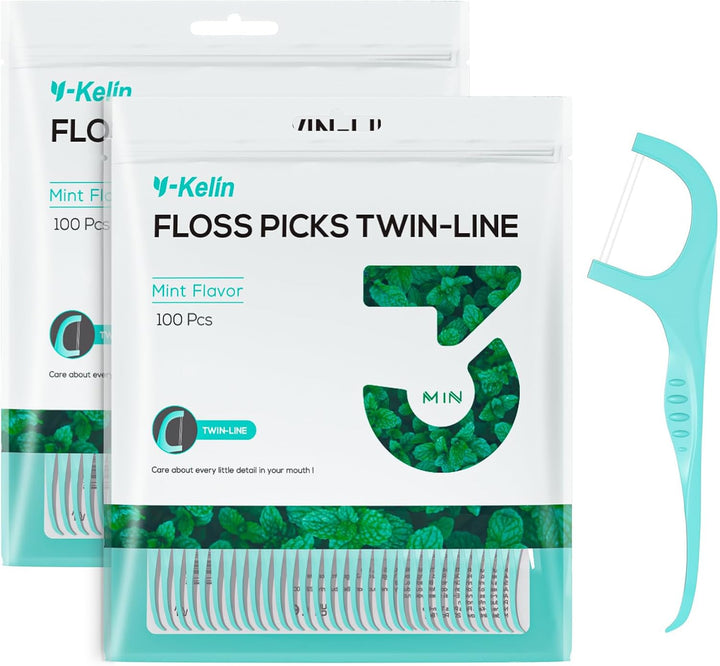 Twin-Line Dental Floss-200 Pcs Dental Floss Toothpick, Teeth Stick,Tooth Picks,Floss Picks,Teeth Cleaning