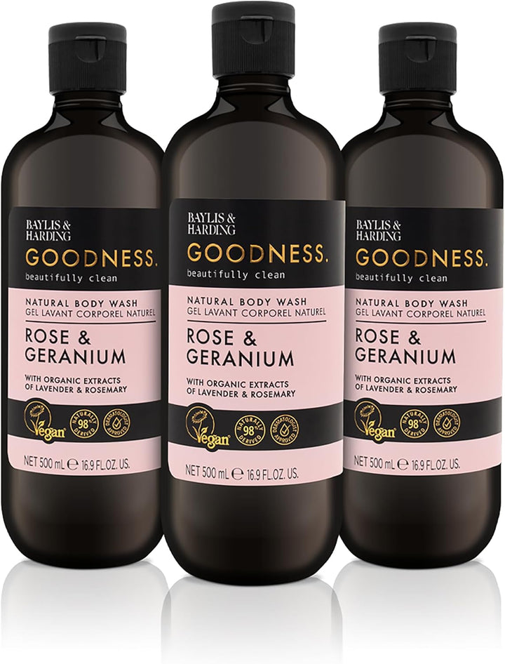 Goodness Rose & Geranium Natural Bath Soak, 500 Ml (Pack of 3) - Vegan Friendly