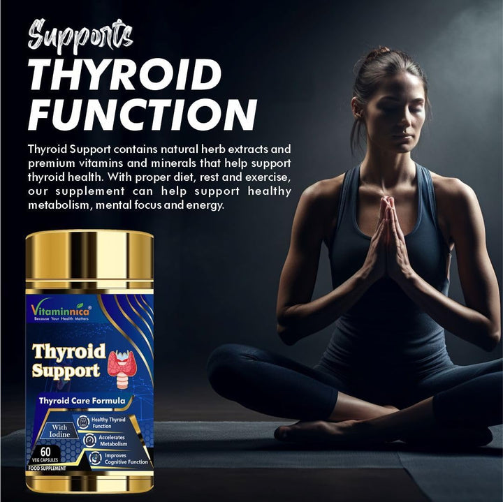 Thyroid Support- Advanced Formula for Thyroid Health - Energy & Focus Formula with Iodine, Vitamin D3 Complex, Zinc, Selenium, Ashwagandha, Copper | Vegan | 60 Capsules