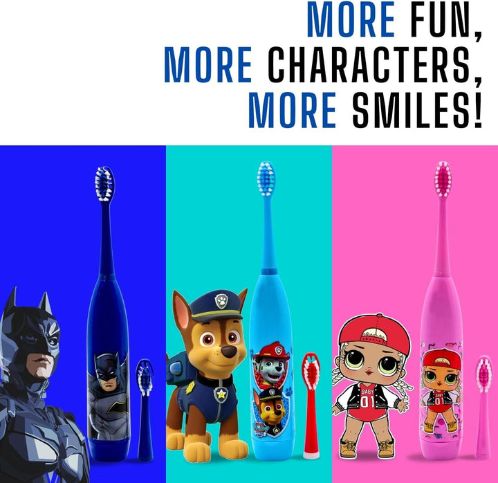 Batman Battery Powered Toothbrush for Kids – Soft & Zig-Zag Bristles for Superior Cleaning, Gentle on Teeth & Gums, Easy-Grip Handle, Includes Replacement Head & Battery, Ages 3+