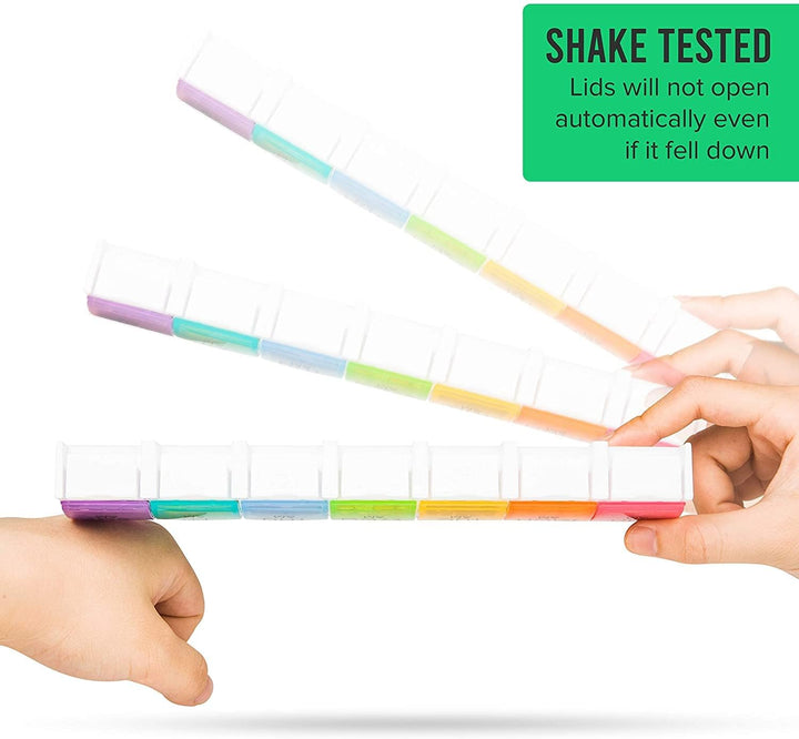 Portable Weekly Pill Box Organiser | Easy to Open 7 Day Premium Quality Tablet Box | Travel Pill Case with Push Button Pop Open Lids Design |Tablet Organiser for Vitamins, Supplements & Medicine