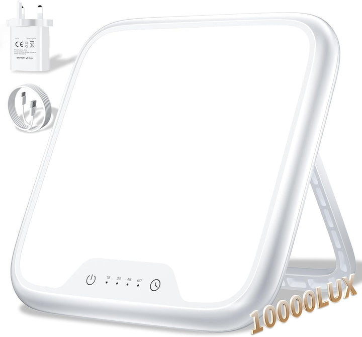 SAD Lamp, 10000 Lux Light Therapy Lamp for Depression, Sad Light Uv-Free with 3 Colors Temperature, Stepless Brightness, 4 Timer Setting, Daylight Lamp Portable Light Therapy Box for a Happy Mood