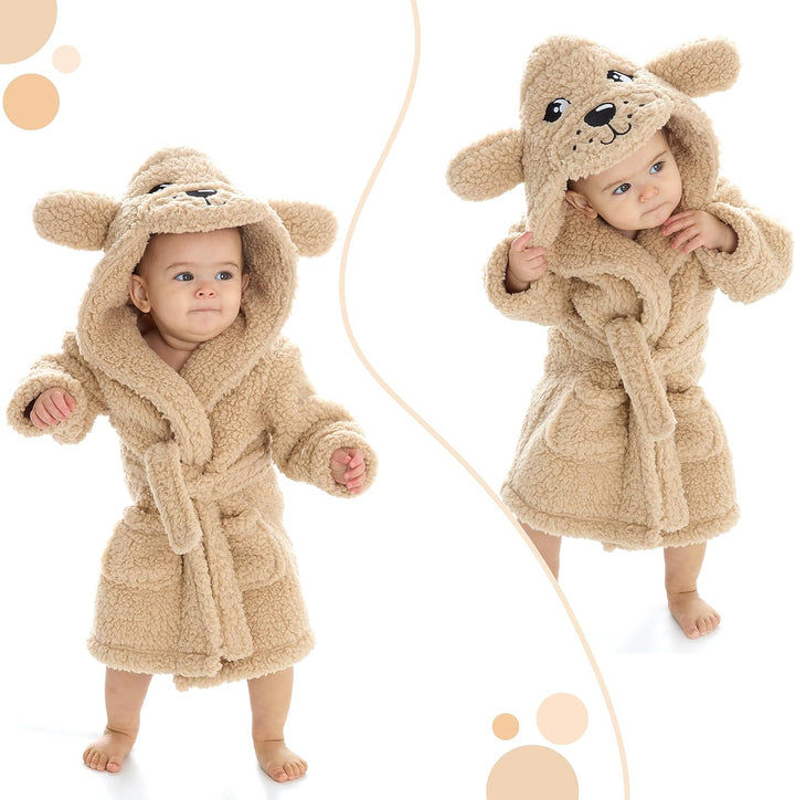Baby Boys Girls Unisex Animal Hooded Snuggle Fleece Dressing Gown Thick Warm Robe Bathrobe 0-12 Months