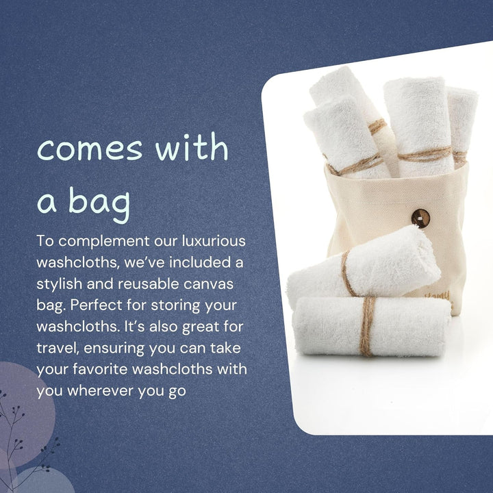 Bamboo Baby Wash Cloth Flannel Face Cloth Pack of 6 25X25Cm Extremely Soft Baby Flannels Face Towels for Sensitive Skin - Decorative 100% Cotton Storage Bag - Reusable Wipes