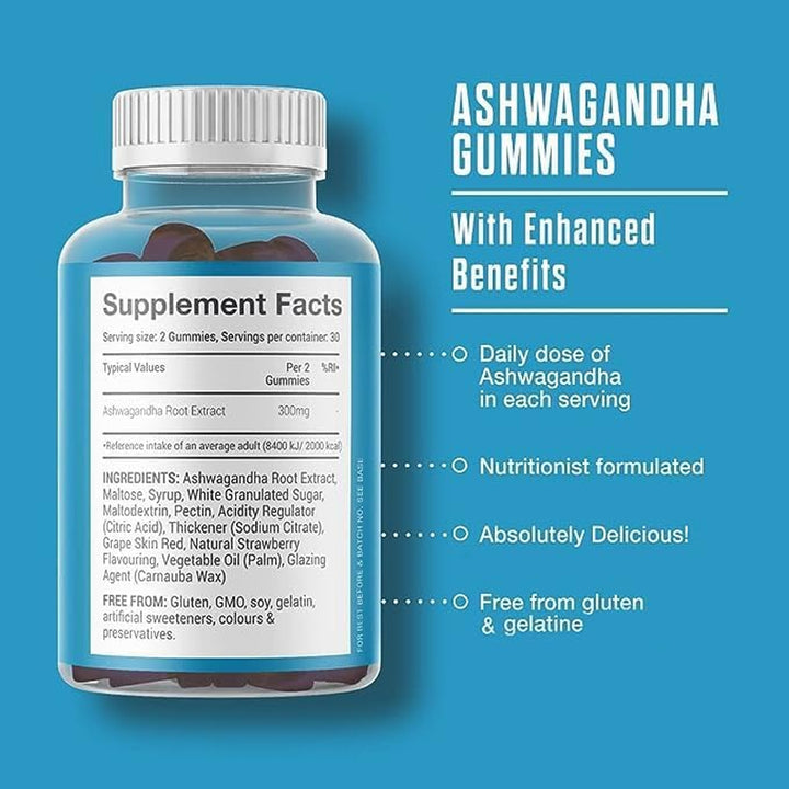 Ashwagandha High Strength Gummies | Delicious Ashwagandha Supplement with Pure Root Powder Extract | Vegan, Gluten-Free, Non-Gmo | 60 Gummies
