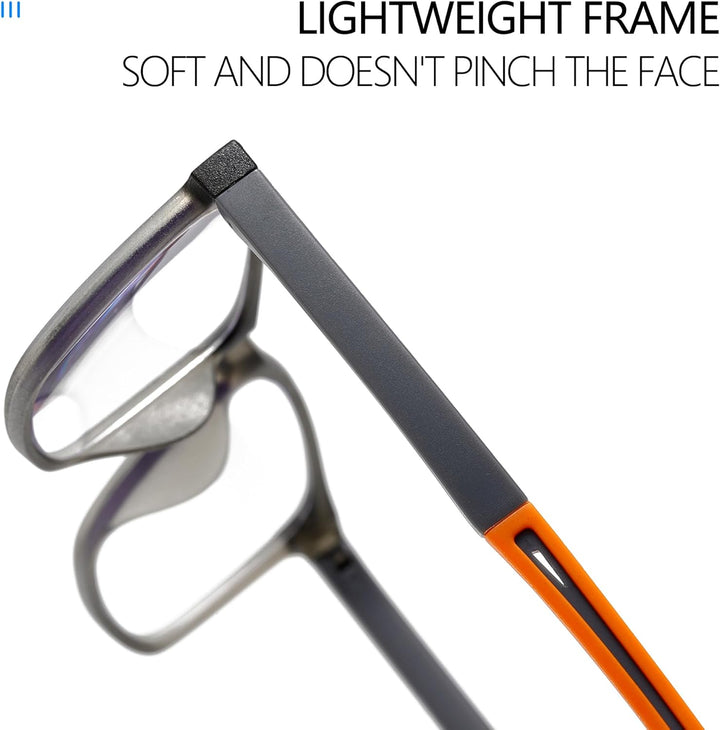 3 Pack Reading Glasses for Men Sporty Style Blue Light Blocking Square Frames Lightweight Comfortable Readers