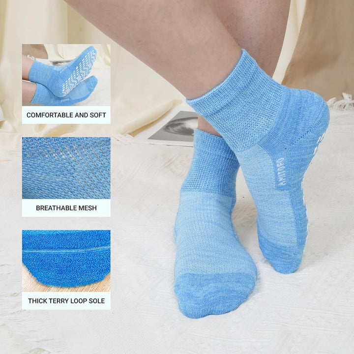Diabetic Socks for Women Men: Bamboo Extra Elastic Non-Slip Slipper Socks with Padded Wide Top Grip Loose Fit & Breathable Seamless for Swollen Feet Elderly Hospital 6-14 4 Pairs