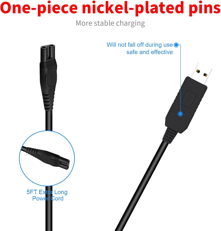 15 V USB Charging Cable Replacement HQ8505 Charger Cord Compatible with Philips Shaver Norelco One Blade Multigroom Pro All-In-One Grooming Trimmer, Precision, Bodygroom, Arcitec Power Cable