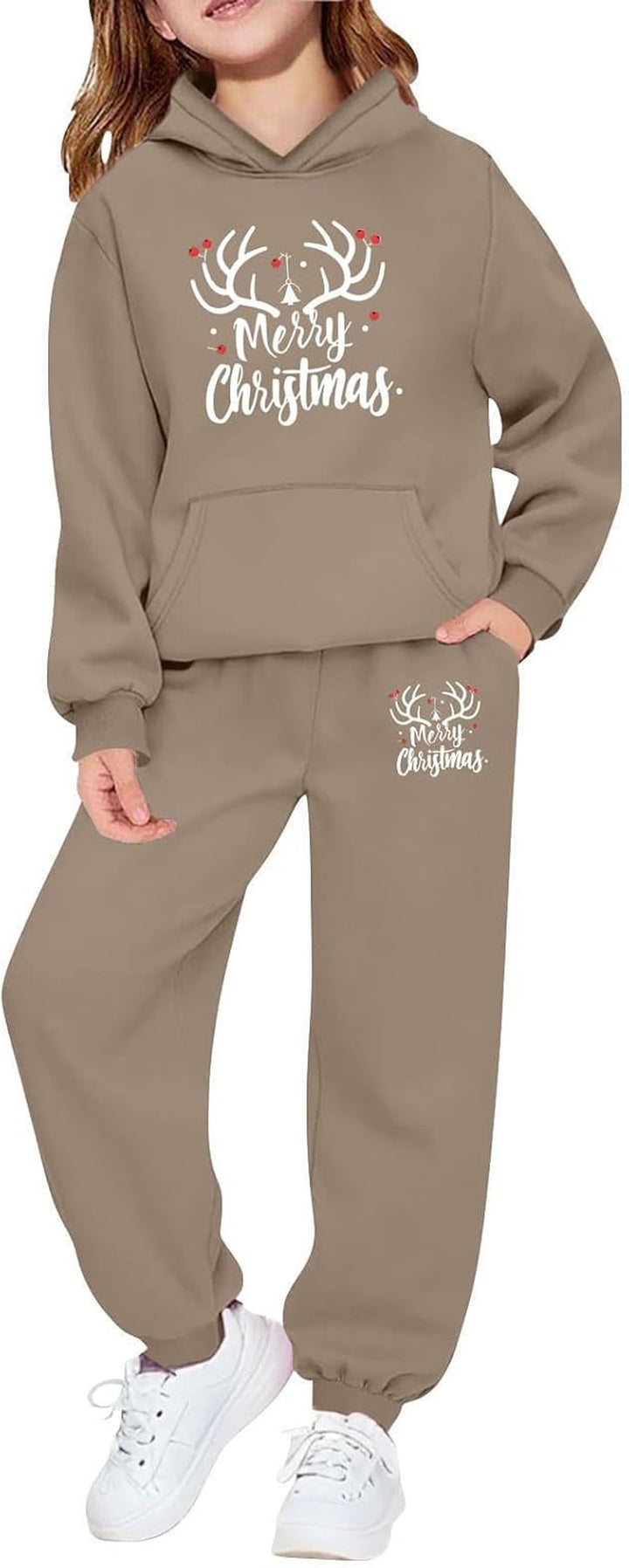 Girls Outfits 2 Piece Long Sleeve Top and Jogger Pants Holiday Party Wear Festive Graphic Print Soft Fleece for Toddler Youth Seasonal Family Matching Christmas Wrapping Bags