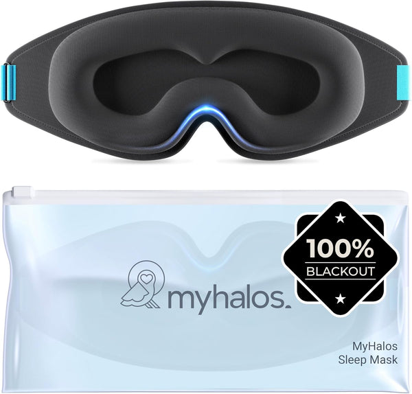 ® 100% Blackout Sleep Masks for Women & Men - Zero Eye Pressure Eye Mask for Sleeping -Our Halo Sleep Mask Includes a Storage Pouch- Black Eye Mask for Travel or Blindfold
