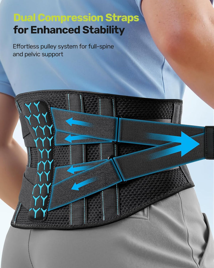 Back Support Belt for Lower Back Pain Relief with 7 Stays, Adjustable Back Brace Support for Work, Heavy Lifting, Lumbar Support Belt for Sciatica Scoliosis (Blue, M)