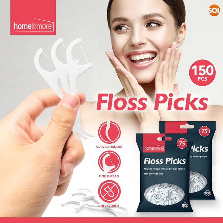 150Pk Floss Picks, Non-Flavoured Human Dental Flossers Stick, Plastic Harps Toothpick for Fast Cleaning, Remove Food, Reduce Plaque with Smooth Glide, Fine Tooth Flossing for Sensitive Gums
