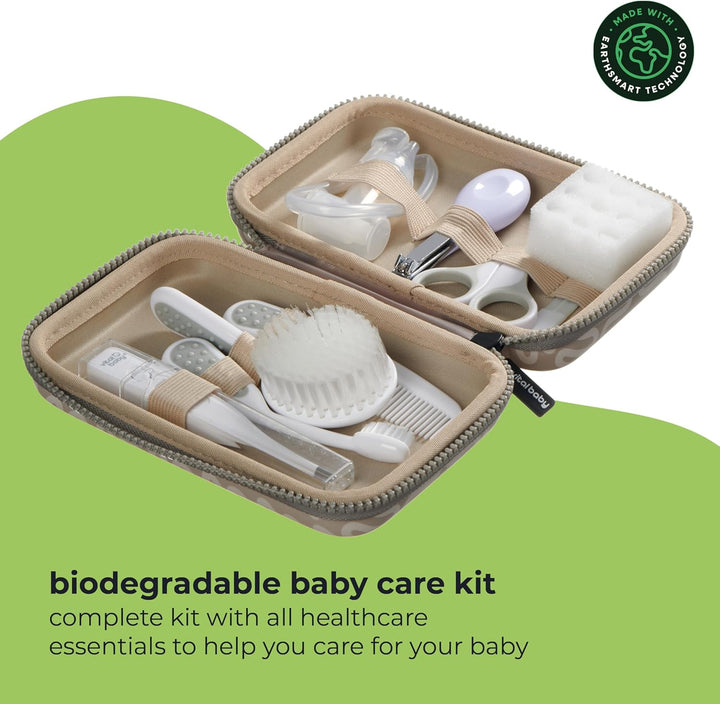 Protect Baby Care Kit, 10Pcs Baby Healthcare Essentials with Wipe Clean Travel Case, Hair Care, Thermometer, Nail Care & Nasal Aspirator, Earthsmart Biodegradable, Bpa-Free
