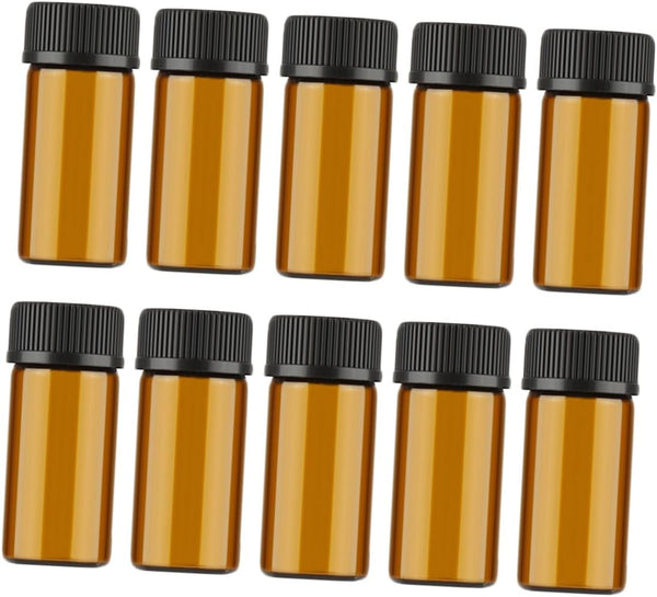 10 Pcs Mini Dark Brown Glass Vials with Grain Lid and Hole Plug Leak-Resistant Bottles for Essential Oils Perfumes Chemistry Samples Portable Travel Dispenser