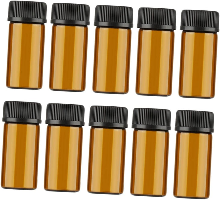 10 Pcs Mini Dark Brown Glass Vials with Grain Lid and Hole Plug Leak-Resistant Bottles for Essential Oils Perfumes Chemistry Samples Portable Travel Dispenser