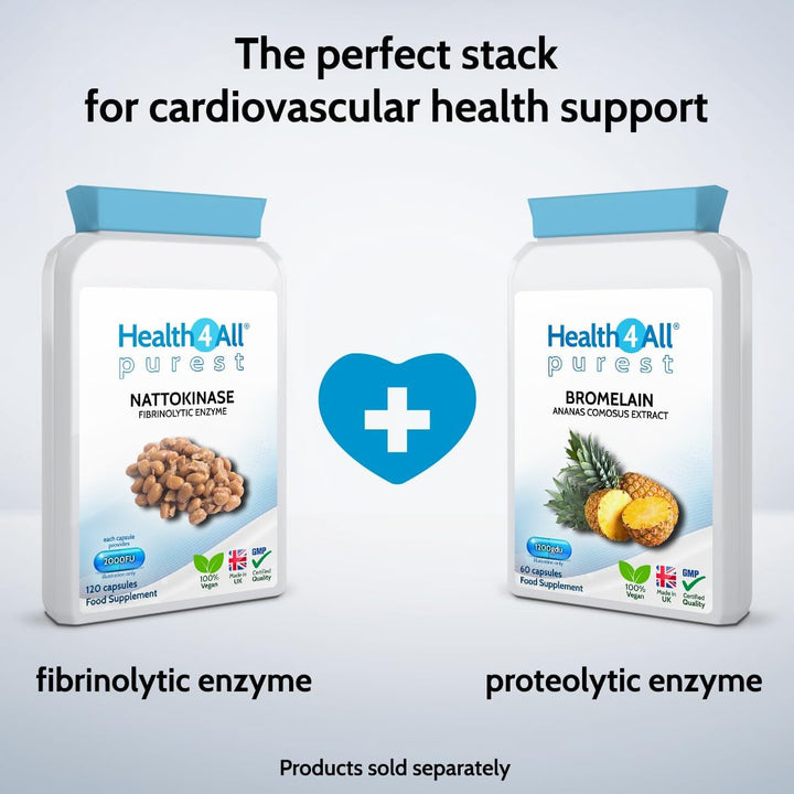 Nattokinase 2000FU per Capsule, 120 Capsules 4 Month Supply, Purest Vegan Protein Enzyme from Japanese Natto, High Strength Cardiovascular Health Support Nattokinase Supplement | Made in UK