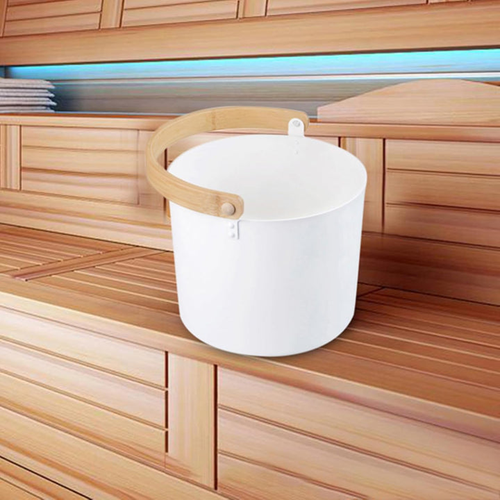 Sauna Bucket - Perr Sauuna Bucket in Wood | Metal Saauna Barrel | Bucket for Waterfall Sauna Shower | Aluminium Bucket with Long Handle Spoon Set Matching Ladle Saauna Barrel