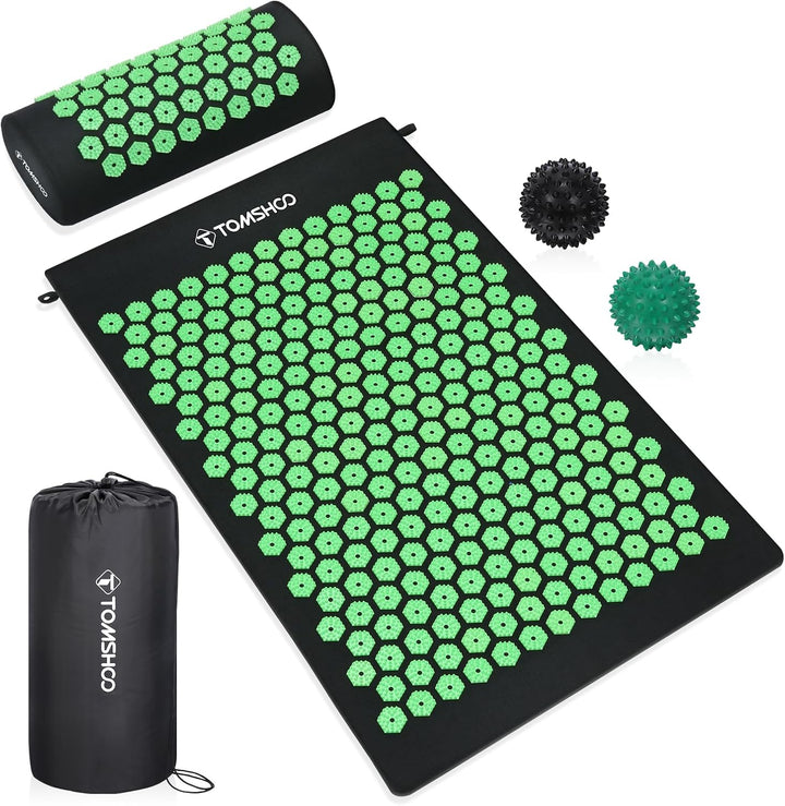Acupressure Set, Acupressure Mat and Pillow with 2Pcs Massage Balls- Pain Relief Therapy Muscle Back Neck with Travel Bag for Men and Women Grey