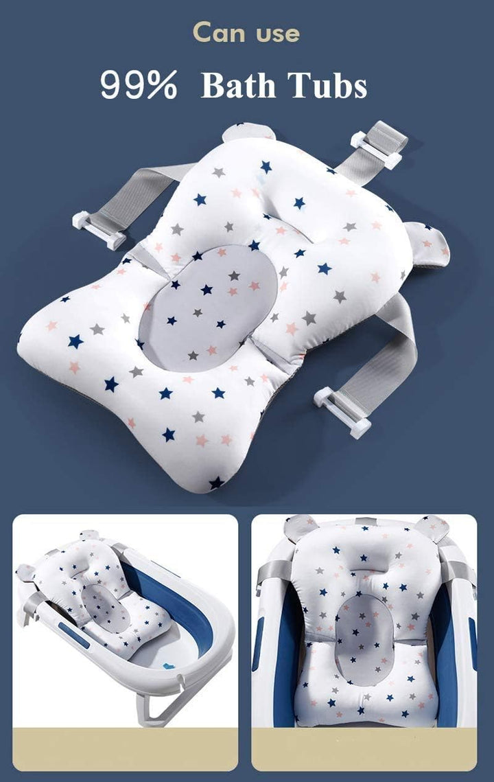 Baby Bath Cushion Pad Newborn Bath Bed Adjustable Baby Shower Mat Non-Slip Soft Mesh Padded Infant Bathtub Support Foldable Baby Bath Seat Back Body Pillow Infant Bather Floating Pad, 0-12 Months
