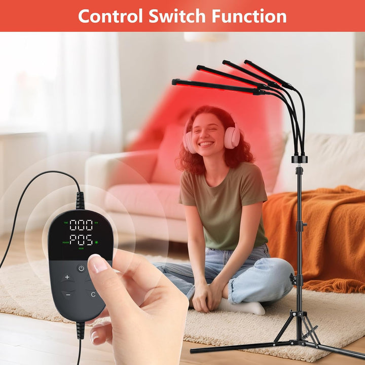 32W Red Lights,  660Nm & 850Nm Infrared Lamp with 5 Brightness Adjustable & 10/20/30 Timer, Red & Infrared Light Lamp with Stand for Home