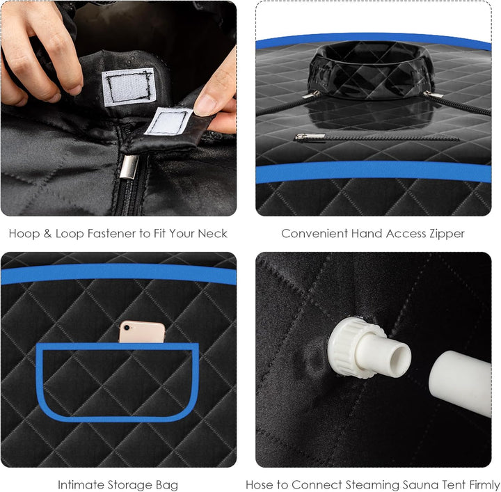 Portable Steam Sauna Tent, Folding Personal Full Body Spa Steam Pot with 9-Gear Adjustable Temperature & Timer, Remote Control, Chair, Home Saunas Spa for Relaxing Body Therapy Slimming (Black)