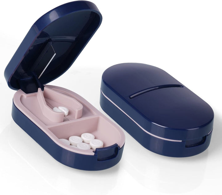 Small Pill Tablet Cutter, Portable Pill Splitter for Small and Large Pills Cut in Half Quarter, Cutting & Storage 2 in 1 Tablet Pill Dispenser per Elderly, Child, Dog, Cat, Pet, Travel (B)