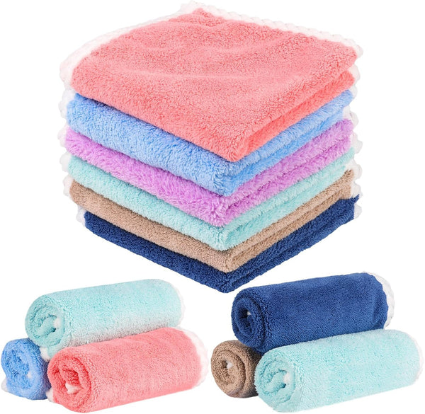6 Pcs Flannel Face Cloth Soft Face Flannels Toddler Flannels Wash Towels Quick Dry Reusable Body Cloths Squares Wash Flannel for Baby Kids Adults(30X30Cm)